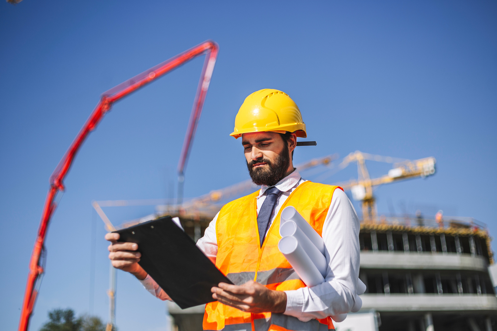 Handsome contruction worker at construction site